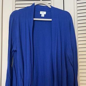 Blue, waist length cardigan